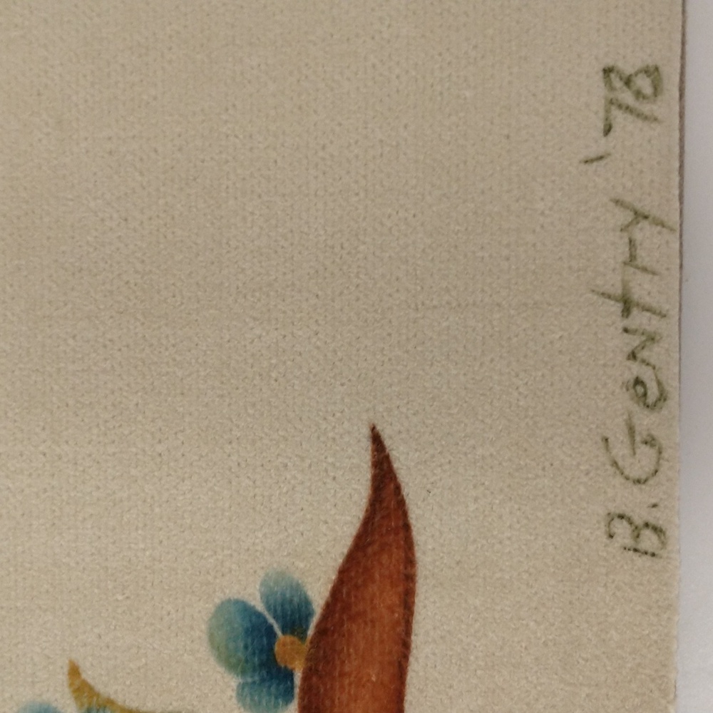 Charming 1978 Theorem Hand Painted on Velvet Pear & Cherry Tree w Flowers Unfram - Picture 4 of 7